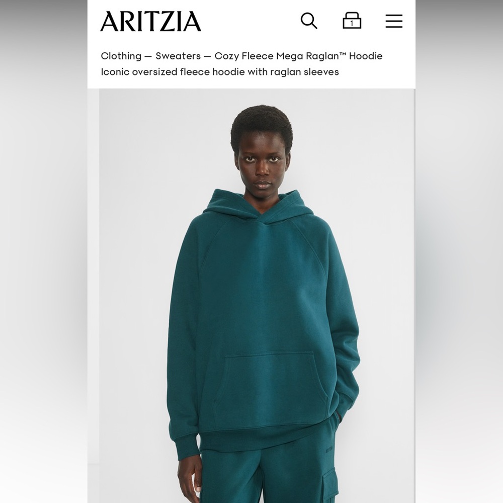 Aritzia cozy fleece hoodie, teal, size medium